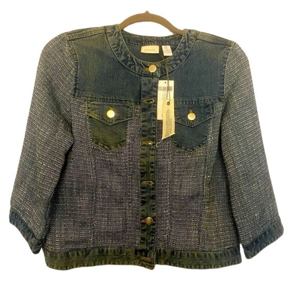 Chico's Jackets & Blazers - NWT Chico’s denim metallic tweed jacket, 98% cotton 2% spandex size 0